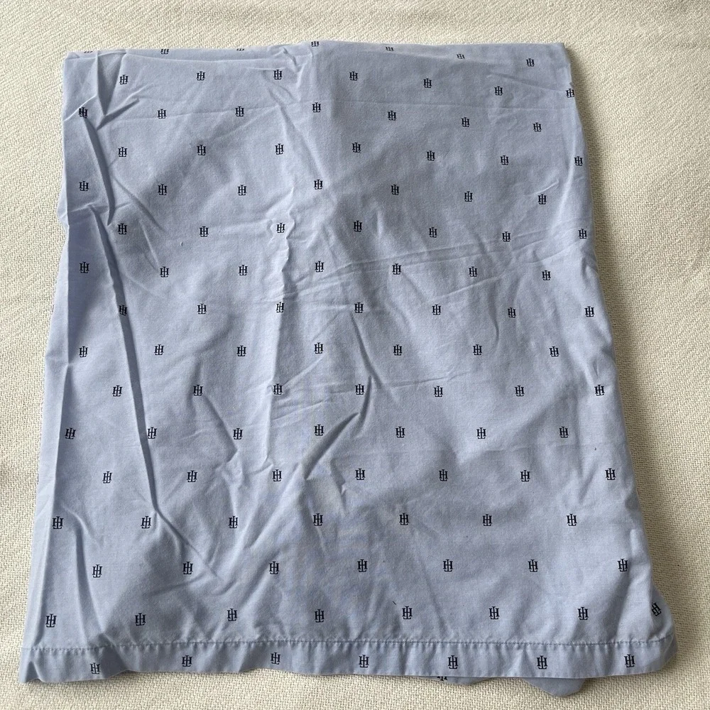 TOMMY HILFIGER TH LOGO INITIALS Blue Classic FULL Flat Flat Sheet Cotton Blend‎